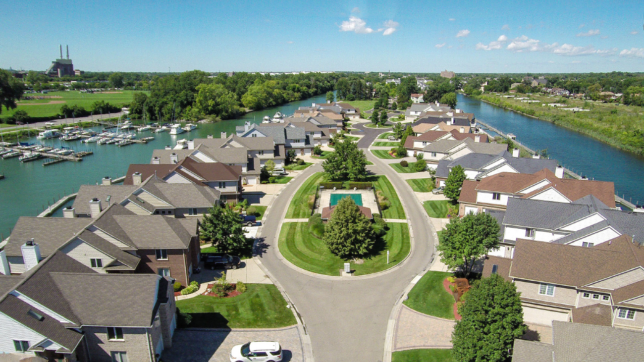 Sky view of Shorepointe Village development in Detroit. 